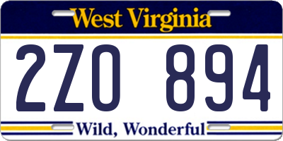WV license plate 2ZO894