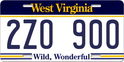 WV license plate 2ZO900