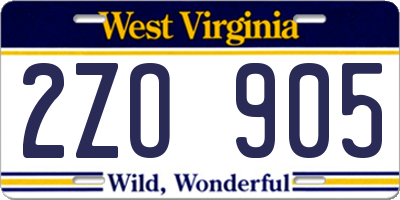 WV license plate 2ZO905