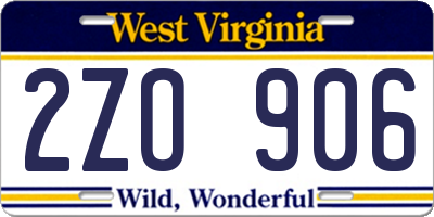 WV license plate 2ZO906