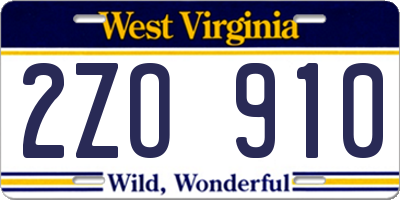 WV license plate 2ZO910