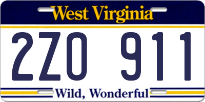 WV license plate 2ZO911