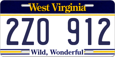 WV license plate 2ZO912