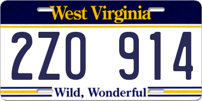WV license plate 2ZO914