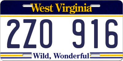 WV license plate 2ZO916
