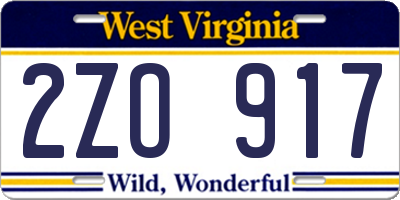 WV license plate 2ZO917