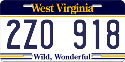 WV license plate 2ZO918