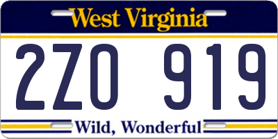 WV license plate 2ZO919