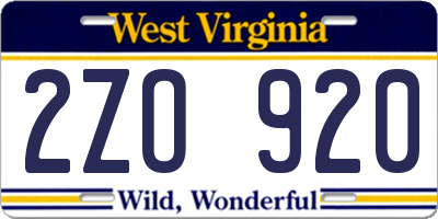 WV license plate 2ZO920