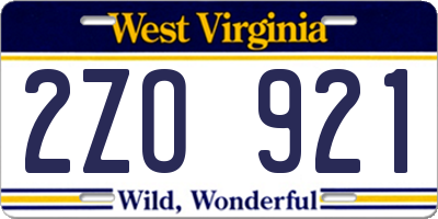 WV license plate 2ZO921