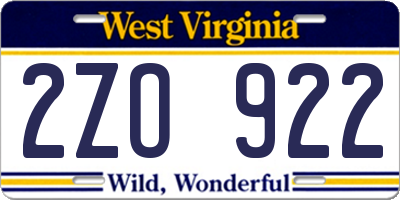 WV license plate 2ZO922