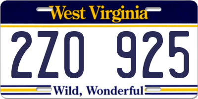 WV license plate 2ZO925