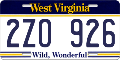 WV license plate 2ZO926