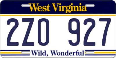 WV license plate 2ZO927