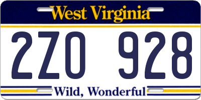 WV license plate 2ZO928