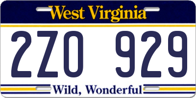 WV license plate 2ZO929