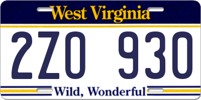 WV license plate 2ZO930
