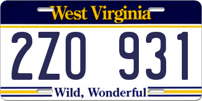 WV license plate 2ZO931