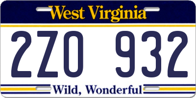 WV license plate 2ZO932