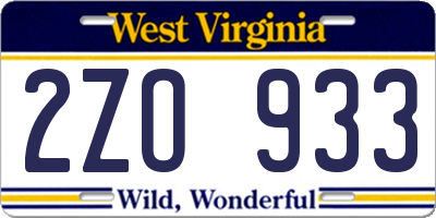 WV license plate 2ZO933