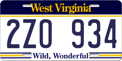WV license plate 2ZO934