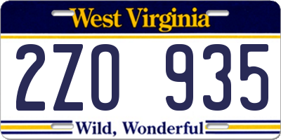 WV license plate 2ZO935