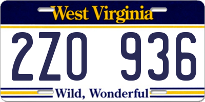 WV license plate 2ZO936