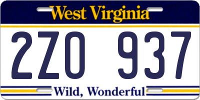 WV license plate 2ZO937