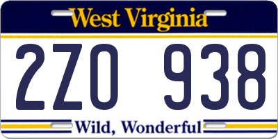 WV license plate 2ZO938