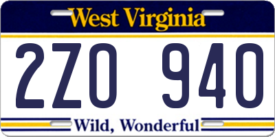 WV license plate 2ZO940
