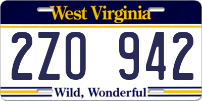 WV license plate 2ZO942