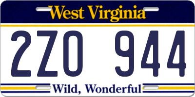 WV license plate 2ZO944