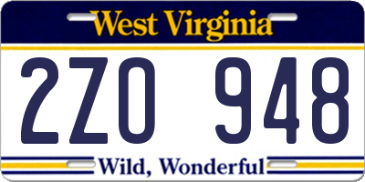 WV license plate 2ZO948