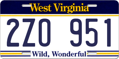 WV license plate 2ZO951