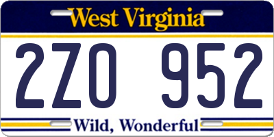 WV license plate 2ZO952