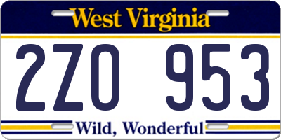 WV license plate 2ZO953