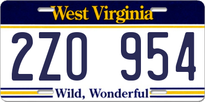 WV license plate 2ZO954