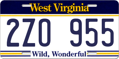 WV license plate 2ZO955