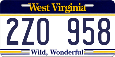 WV license plate 2ZO958