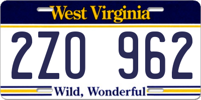 WV license plate 2ZO962