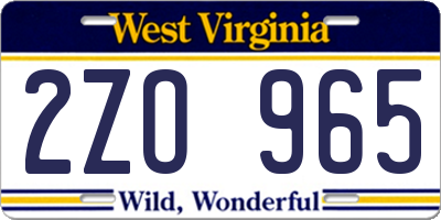 WV license plate 2ZO965