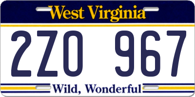 WV license plate 2ZO967