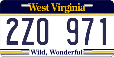 WV license plate 2ZO971