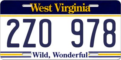 WV license plate 2ZO978