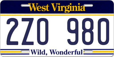 WV license plate 2ZO980