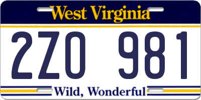 WV license plate 2ZO981