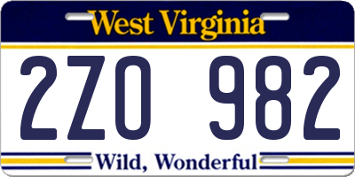 WV license plate 2ZO982