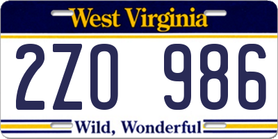 WV license plate 2ZO986