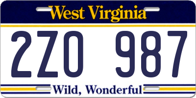 WV license plate 2ZO987