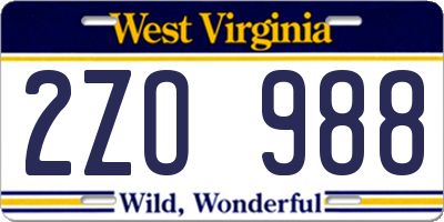 WV license plate 2ZO988